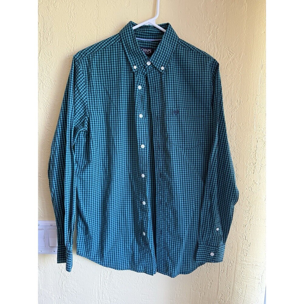 Men's Medium Chaps Slim Fit Green Check Long Sleeve Button Shirt